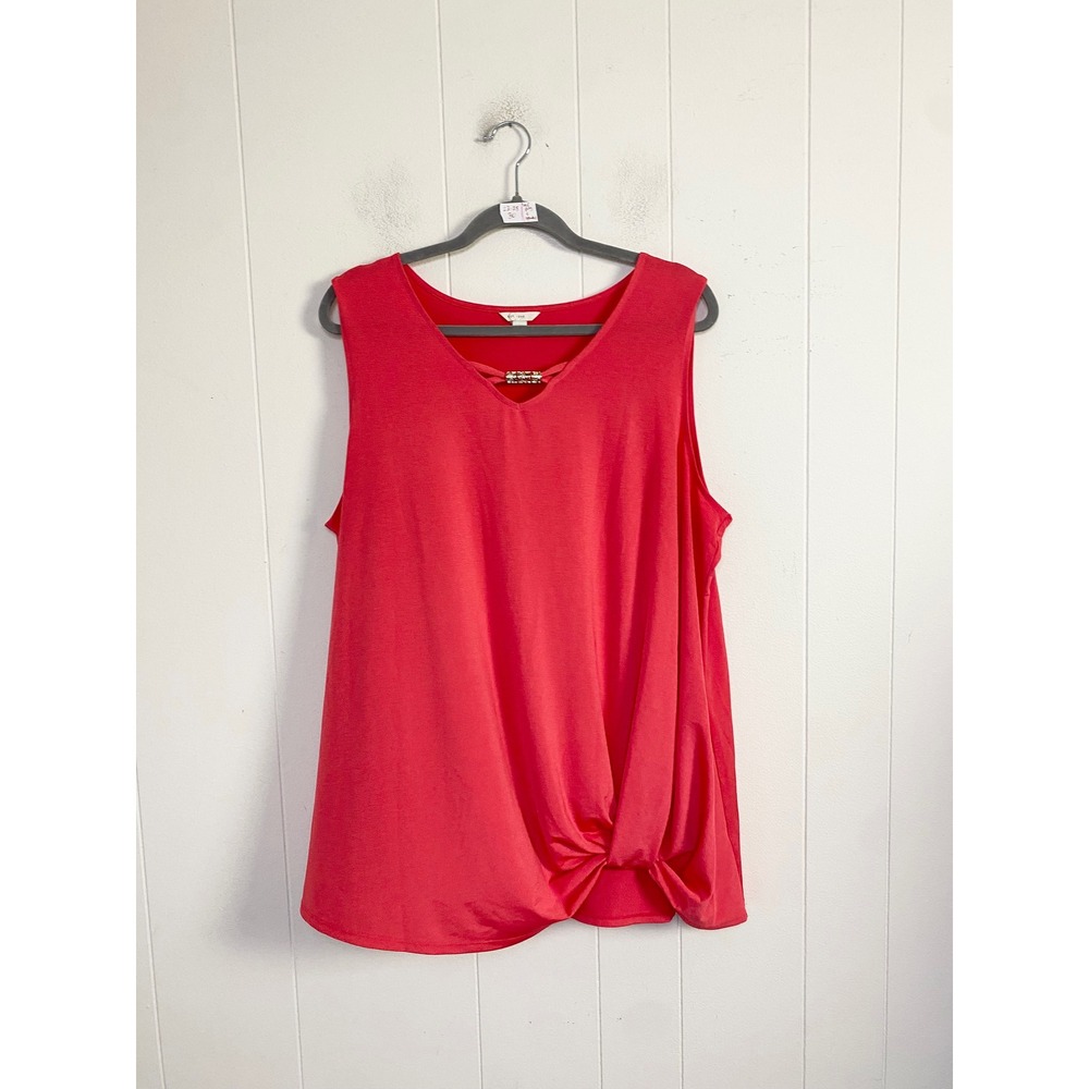 Cato Coral Red Sleeveless Knot Front V-Neck Top Size 18/20W